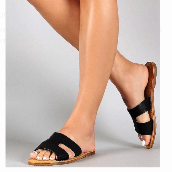 H-Band Slide Sandal Flip Flops Slipper Mules Black - Picture 1 of 5